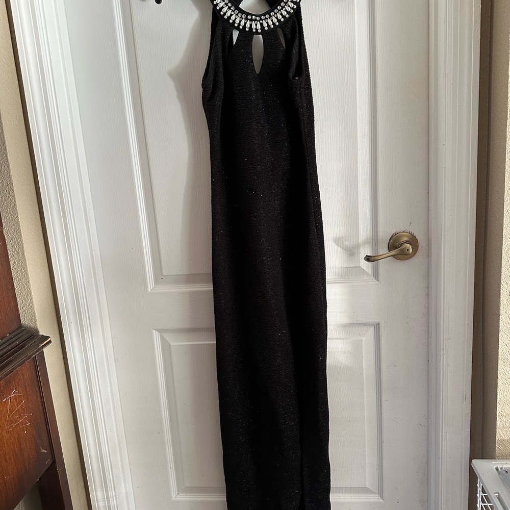 Teeze Me Black Maxi Dress with Embellished Neckline